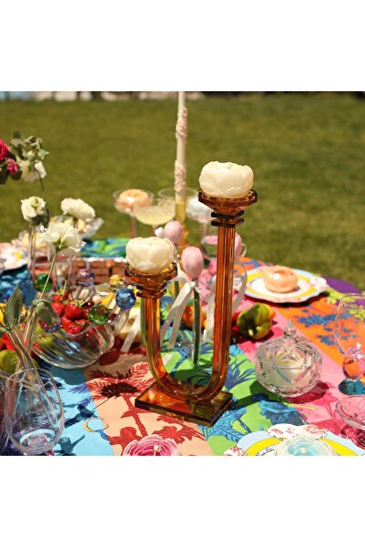 i love home glass Kristal Amber U Şamdan