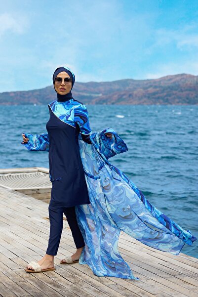 NS TASARIM MAYO Yakamoz Model Omuz Desenli Lyralı Tasarım Tesettür İkili Mayo Takım