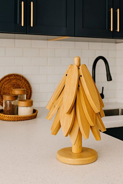 Porselen Diyarı 4'lü Standlı Katlanır Isıya Dayanıklı Doğal Bambu Nihale Seti