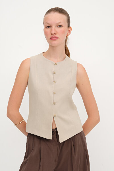 Addax Crew Neck Buttoned Vest Y7586