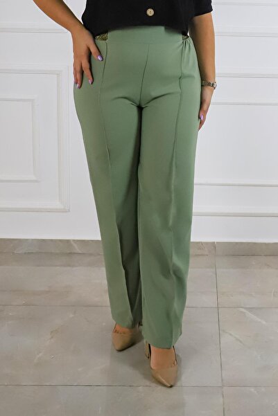 Bedrinxxl Kadın Büyük Beden Beli Lastikli Rahat Kesim Düz Paça Likralı Pantol...