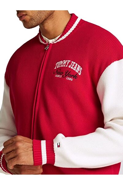 Tommy Hilfiger Erkek Tjm Varsity Baseball Hırka - kırmızı beyaz kazak