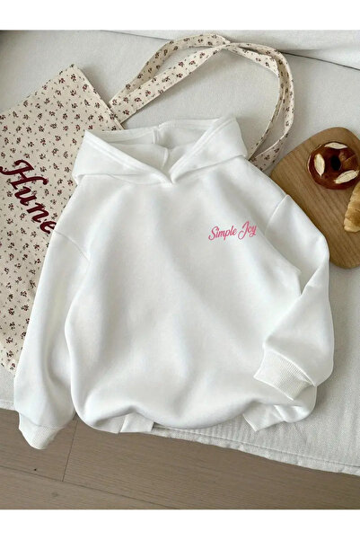 MORNİNG KİDS Детска блуза с качулка, с принт отпред и отзад, Simple Joy, бяла, двуслойна
