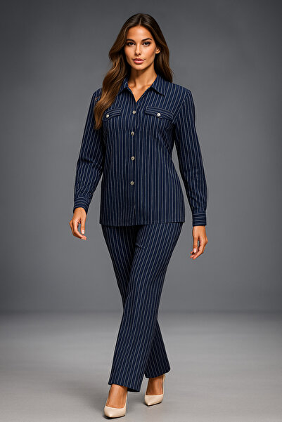 Mivoon Γυναικείο σετ παντελονιών με ρίγες καμπάνα σε μεγάλο μέγεθος – Κομψό ύφασμα κρεπ άνετο καθημερινό