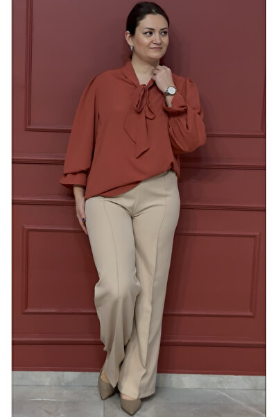 Bedrinxxl Kadın Büyük Beden Beli Lastikli Rahat Kesim Düz Paça Likralı Pantol...