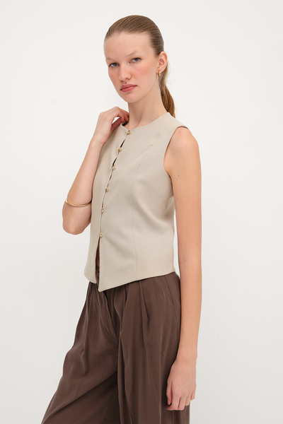 Addax Crew Neck Buttoned Vest Y7586