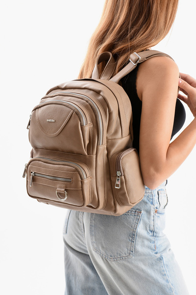 H&D COLLECTİON Mega Women's Faux Leather Multi-Compartment Waterproof Backpack