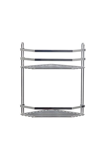 DacEnergy Chrome corner bathroom shelf, size 20x20x30 cm, two shelves, gray color