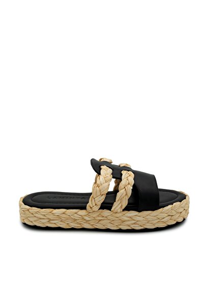 LamintaGlobal Frida Black Straw Striped Women's Slippers