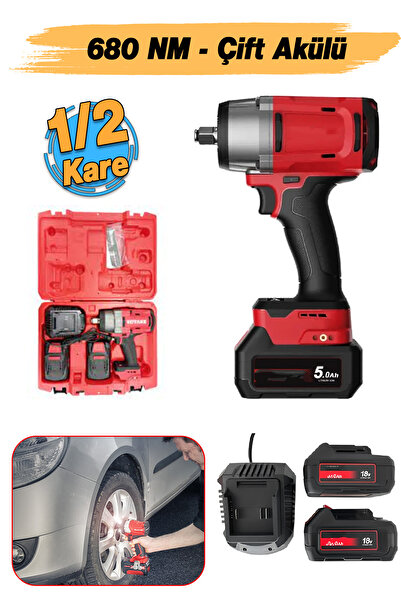 Badem10 Şarjlı Çift Akülü 1/2 Sökme Tabanca 680 Nm Tork Darbeli Somun Sıkma T...