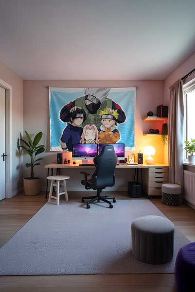 Charmbi Naruto Horizontal Wall Covering – Anime-Themed Quality Fabric, Room Decor Tapestry Wall Carpet