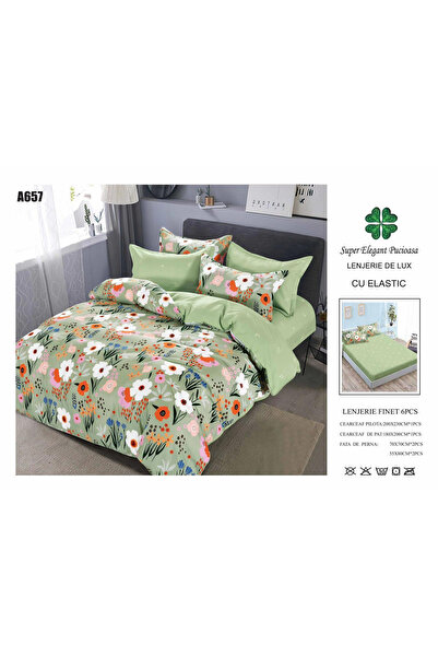 FIONNA.RO Lenjerie Din Finet Cu Elastic - Verde Floricele Mici