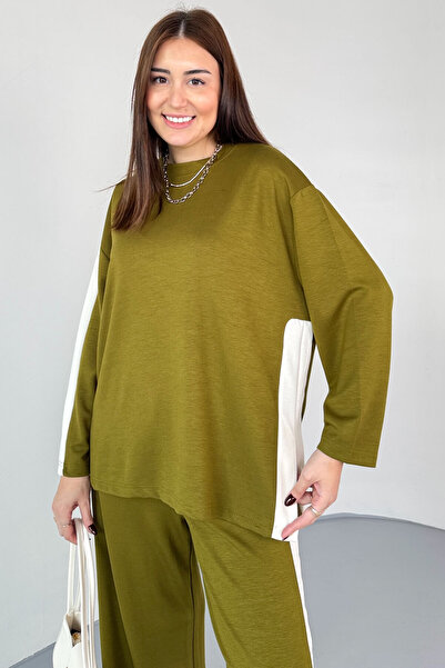 Cappmoda Tkm-13342 Khaki Side Stripe Detailed Modal Fabric Relax Fit Suit