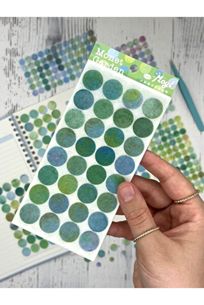 Kağıt Gemi Dükkan Monet Garden Yeşil 6 Yaprak 312 Adet Yuvarlak Kağıt Sticker/Etiket/Çıkartma/Postit/Post-it
