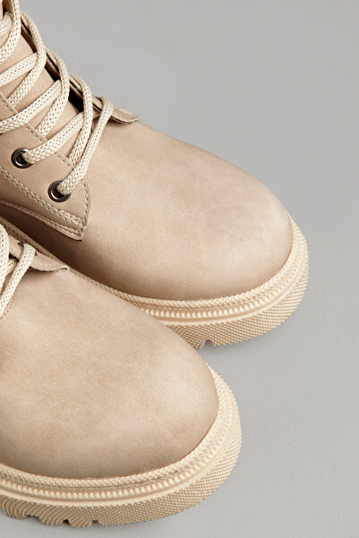 lunaya Cizme de damă bej cu șireturi cu talpă înaltă Ghete de damă elegante și durabile