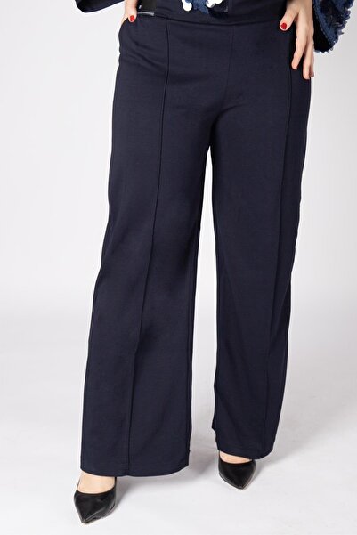 Bedrinxxl Kadın Büyük Beden Beli Lastikli Rahat Kesim Düz Paça Likralı Pantol...