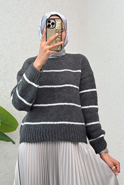 Salih Çelebi Striped Knit Sweater 00185 - Anthracite