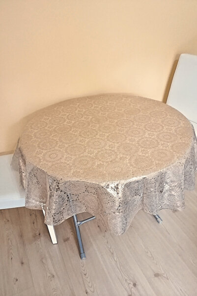 ELEGANCEV غطاء طاولة دائري مغطى بالدانتيل الشفاف - قطر 137 سم - لون نحاسي - CCK