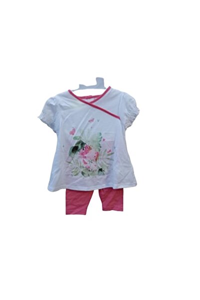 OEM Compleu tricou cu pantaloni scurti, model floral, alb cu roz, 12 luni