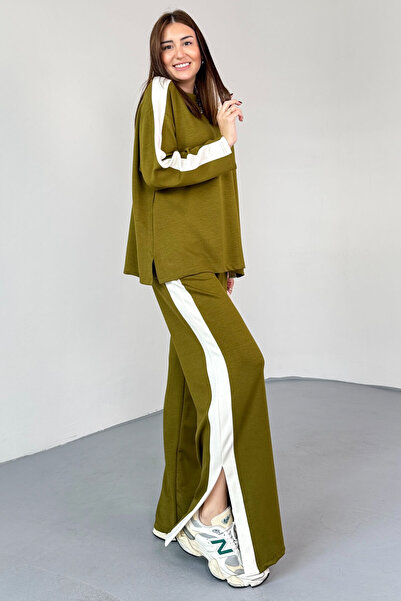 Cappmoda Tkm-13342 Khaki Side Stripe Detailed Modal Fabric Relax Fit Suit