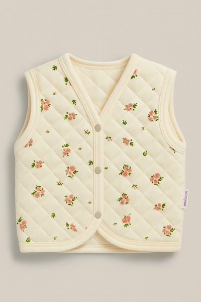 eradkids Organic Cotton Floral Patterned Ecru Quilted Baby Vest