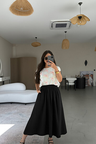 mf venessa Our Women's Elastic-Waisted, Soft Fabric Skirt with Pockets.