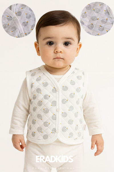 eradkids Organic Cotton Hedgehog Patterned Cream Quilted Baby Vest