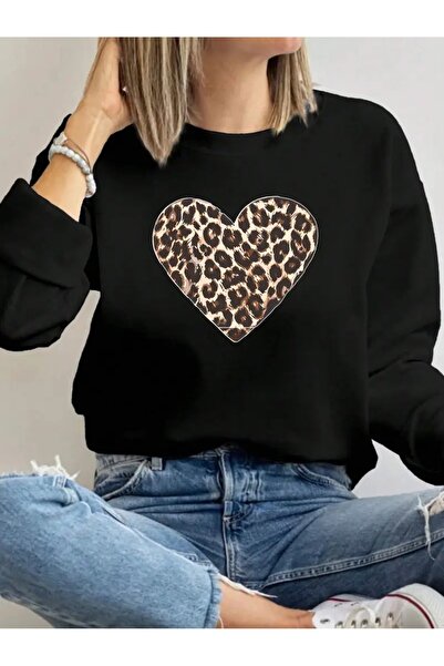 WOODROFFE Hanorac pentru femei, cu imprimeu leopard, cu decolteu rotund, gri ...