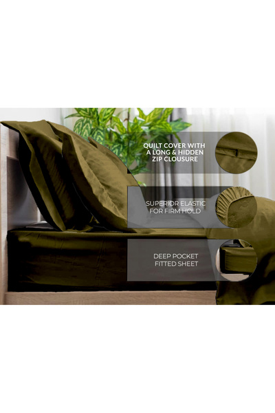 Eworld 6-Piece King Size Olive Green Striped Cotton Bedding Set with Fitted Sheet Quilt Cover & Pillowcases