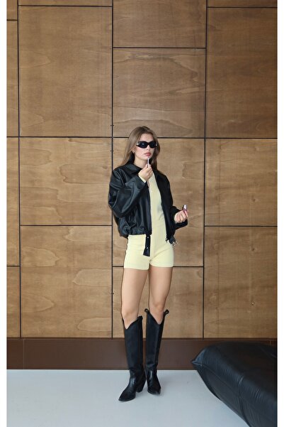 LOISY سترة جلدية نسائية مع تفاصيل الحزام