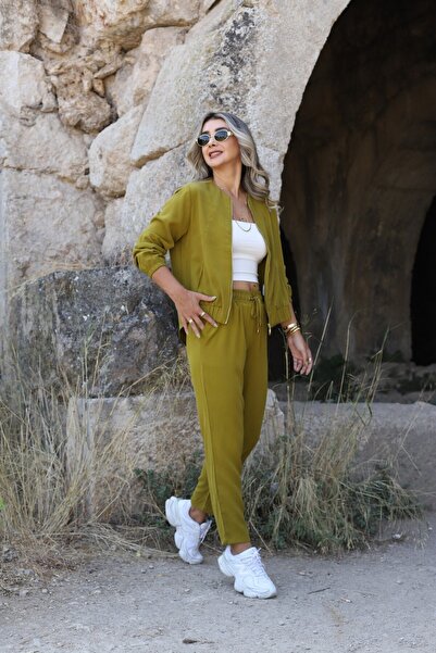 bytugcekaya Pistachio Green Zippered Jacket Pants Set