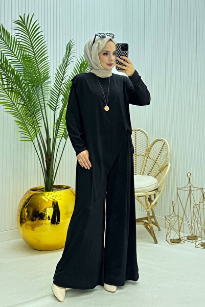 Neşeli Butik Women's Candy Fabric Asymmetrical Cut Tunic Pants Two-Piece Hijab Suit Nms072