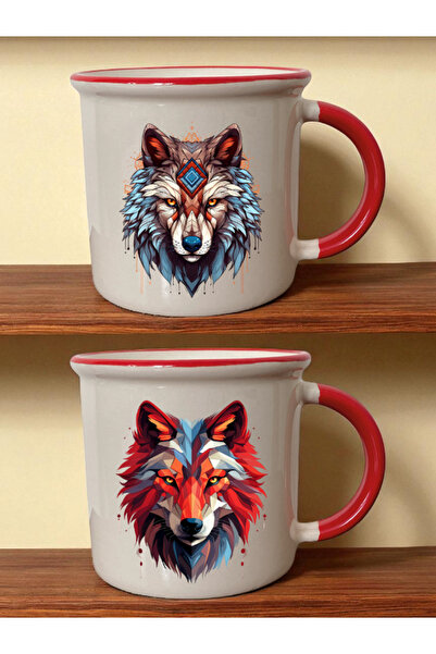 lili hediyelik كوب أحمر مطبوع عليه ذئب ملون - هدية للأصدقاء، هدايا رأس السنة ...
