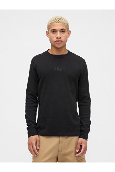 GAP Men's Black Logo Waffle-Knit Crew Neck T-Shirt