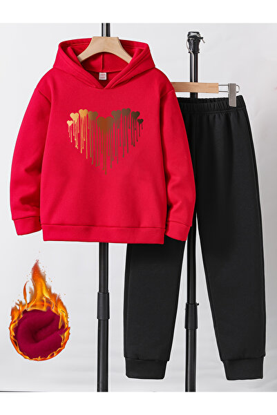 uyguntarz Melting Hearts Printed Oversize Children's Sweatshirt Tracksuit Set