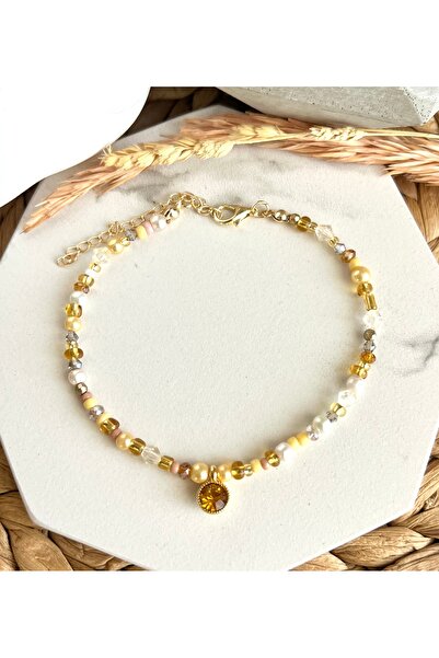 HALHALMILL Sarı Kristalli Tasarım Halhal