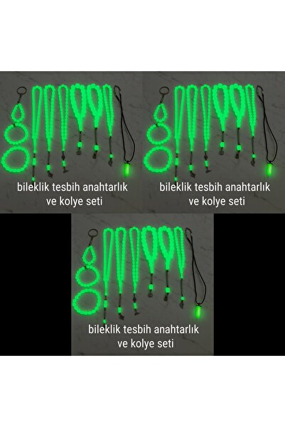 Lio20 Phosphorescent Cat's Eye 30-Piece Set - Prayer Beads Necklace Bracelet Keychain Set - Glows in the Dark - Gift Accessory