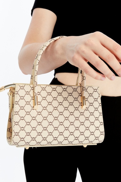 Ensar Çanta Desenli Krem Mini Omuz Ve El Çantası - Şık, Kaliteli, Günlük & Ge...