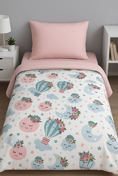 Pretty Tek kişilik nevresim takımı/ balonlu kumaş /bulut/ay/çiçek /%100 pamuklu