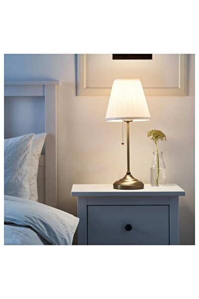 UZUNKAYA HOME Abajur Beyaz-Pirinç Rengi 55 cm – Klasik Masa ve Komodin Lambası