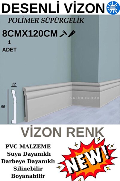 Renkli Duvarlar 8cmx120cm Vizon Renk PVC Süpürgelik Suya Neme Dayanıklı PVC Parke Seramik Salon Mutfak Süpürgeliği