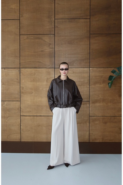 LOISY Jachetă de piele cu centură pentru femei