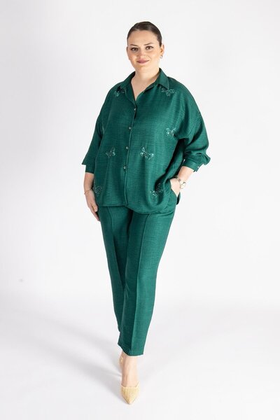 Bedrinxxl Büyük Beden Kadın Kelebek İşleme Detaylı İkili Takım Rahat Kesim Gö...