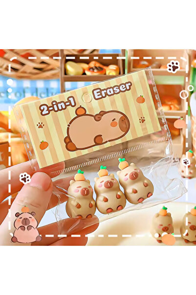 NaSaDAN Capybara Kalem Başlığı Silgi – Kapibara Figürlü Kawaii Silgi ve Kalem Süsü (3’lü Set)