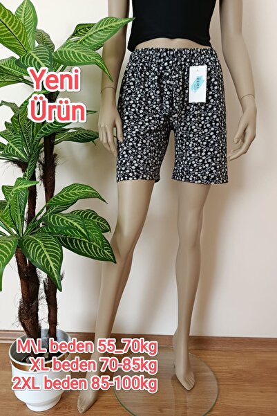 VİP BERA TEKSTİL Kadın Çiçekli Desenli Rahat Yumuşak Dokulu Pamuklu Penye Şort