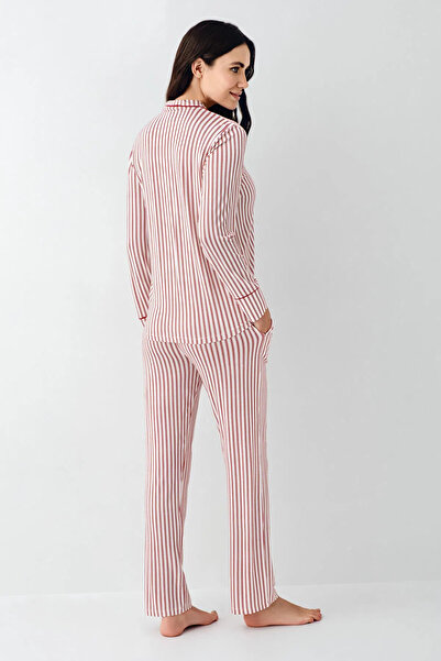 Pierre Cardin Shirt Collar, Pocketed, Women's Pajama Set, Button Front, Long Sleeve, 50% Cotton & 50% Modal