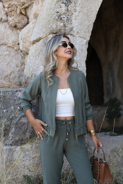 bytugcekaya Khaki Zippered Jacket and Pants Set