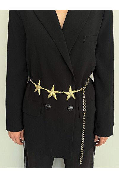 LİA KEMER Star of the Sea Gold Chain Accessory for Jacket, Dress, Pants, Evening Dress, Body Chain, Beach Belt