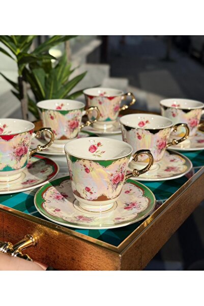 Onedekor 6-Piece Porcelain Rose Glow Coffee Cup