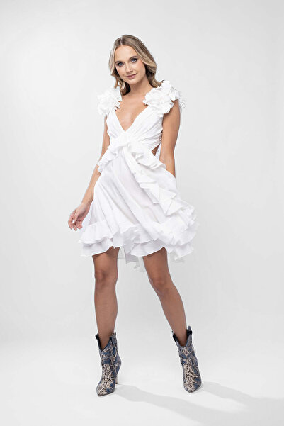 Monarh Design Rochie cu decupaje si volane White